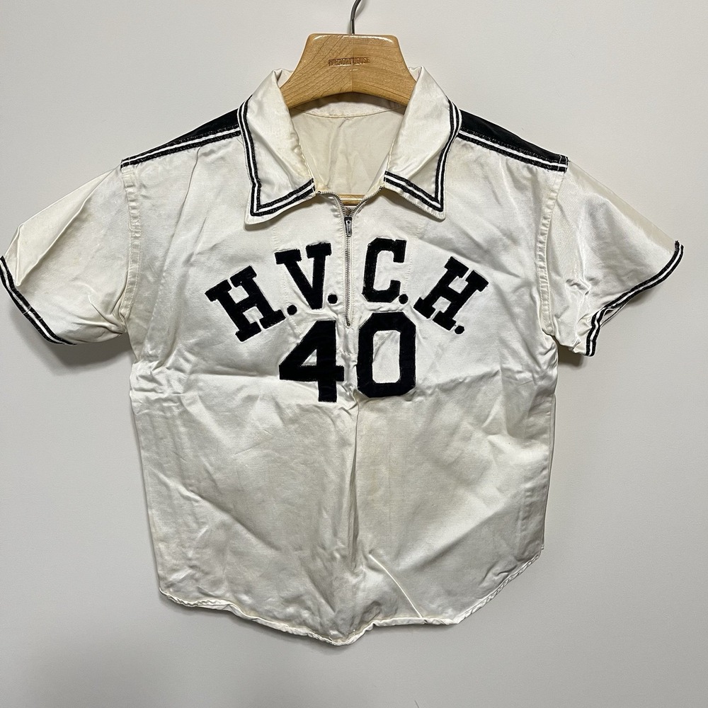 Vintage 1930s Holston Valley High School Baseball Jersey 40 Cream Black Zip